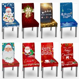 Chair Covers Christmas Santa Printed Elastic Stretch Dining Room Slipcover Kitchen Seat Cover Spandex Home Navidad Decor