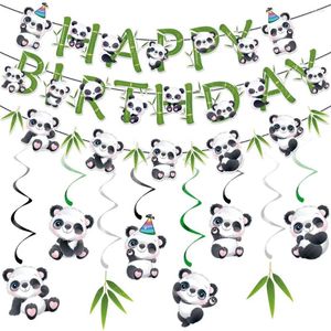 Party Decoration Cute Panda Spiral Bamboo Happy Birthday Banner Hanging Pendant Theme Decorations Baby Shower Supplies