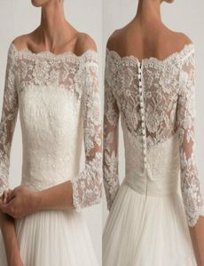 Spitze Hochzeitsjacke für trägerlose Hochzeitskleider elegante Langschläfe Braut -Spitzenjacken weiße Hochzeitszubehör Applique Ivory4908199