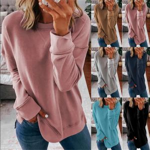 Bluzy Nowe stały kolor damski 2023 Autumn/Winter Long Rleeve okrągły sweter Sweter Sweter Plus Lose Top Fashion S5xl