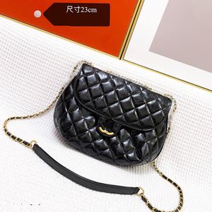 23Cm Black Mini Crossbody Bag Designer Cowhide Chain Wallet Luxury Bag Women's Handbag Clutch Flap Plate Fashion Shoulder Bag
