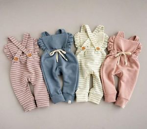 kids clothes girls boys Backless Striped romper newborn infant ruffle suspender Jumpsuits Summer Overalls baby Climbing clothing7597284