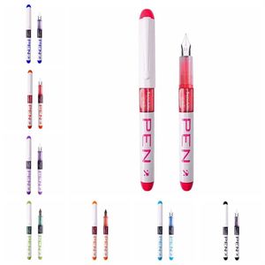 Large Capacity Fountain Pen Quick-Drying EF Nib Writing Ink Pens 0.38mm 8 Colors Straight Liquid Pen School Supplies