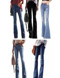 Women Vintage Hole ripped jeans bell bottoms Fit Flare Bootcut wide leg Washed Denim Trousers denim pants Maternity Bottoms LJJA266135282