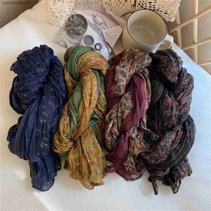 Shawls Retro cotton linen patchwork scarf womens pleated scarf long flower square scarf shawl fashionable warm and casual scarf shawl in winterL2404