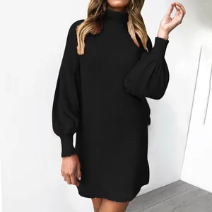 Casual Dresses Autumn Winter Turtleneck Knited Sweater Dress Ladies Jumper Mini Formal Short For Women Long Sleeve