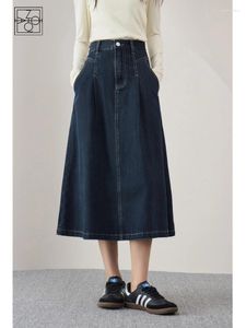 Röcke Ziqiao Baumwolle hohe Taille A-Line Retro Jeansrock für Frauen Herbst Ly Casual Locker Sense mit mittlerer Länge Frau