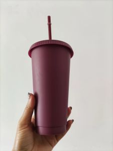 Custom LOGO 24OZ/710ml Plastic Tumbler Reusable Clear Drinking Flat Bottom Cup Pillar Shape Lid Straw Mug Bardian