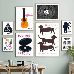 Дэвид Шригли Дахшунд Черный кот Цирк -цирк настенный рисование картинка скандинавские плакаты и принты настенные картинки для декора гостиной
