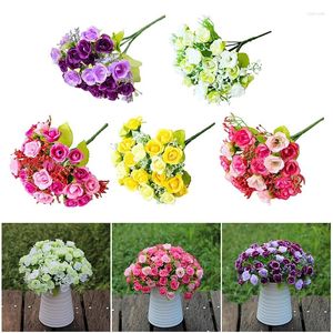 Dekorativa blommor 21 huvuden Artificiell liten ros Silk Flower Wedding Bunch Bouquet Christmas Tree Ornaments Home Room Decoration