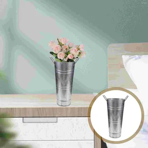 Vases 2 Pcs Retro Tin Barrel Vase Decor Home Flower Centerpieces Bucket Chic Metal Galvanized Iron Large Flowers Big And Tall