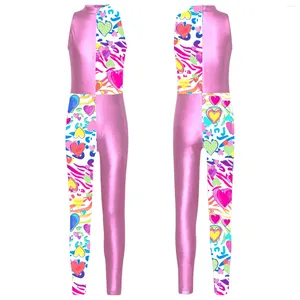 Scene Wear Kids Girls Ballet Dance Gymnastics Figur Skating Yoga Sport Jumpsuit Leotard ärmlös tryck Bodysuit Performance Dancewear