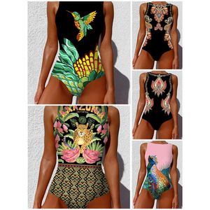 New Hot Selling one-piece swimsuit women's sleeveless one-piece minimalist printed swimsuit from Europe and America swimsuit