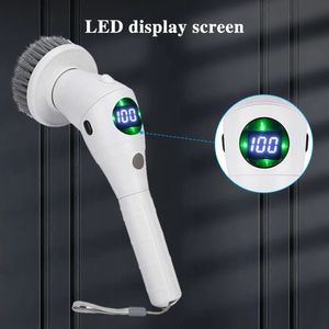 8 In 1 Household Electric Cleaning Brush Power Spin Scrubber LCD Screen LED Light For Kitchen Bathroom Toilet Cleaning Tool