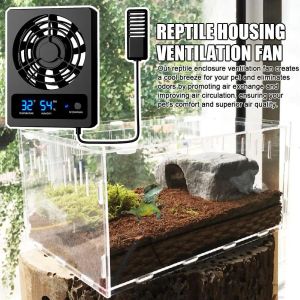 Fuktare smart kylfläkt för reptilbehållare med LED -displayventilationsfläkt för reptilhöljesavfuktare för regnskog terrarium