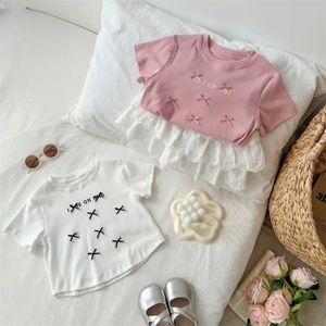 Summer Kids Bow Letter Printed Camise