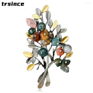 Broschen Vintage Blume Perlenstifte Weihnachtsbaum Brosche Naturalfarbe Stein Corsage Unisex Mode Schmuck