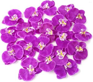 Decorative Flowers Honbay 20PCS Fabric Butterfly Orchid Flower Heads Artificial Fake For Crafts Home Wedding Decoration (Dark Purple)