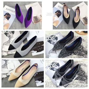 Topp Luxury Flat Bottomed Pointed Ballet Black White Soft Soled Sticked Maternity Womens Boat Shoe Casual och bekväm storlek 35-41