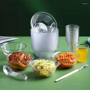 Disposable Dinnerware Bowl Aviation Crystal Hard Thickened Plastic Commercial Household Restaurant Snack And Chopstick Set