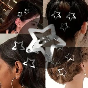 100/2Pcs Y2K Silver Star Hair Clips for Girls Filigree Metal Snap Clip Girls' Hairpins Barrettes Hair Jewelry Nickle Bobby Pin