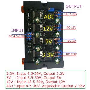 4CH 3A 3.3V 5V 12V ADJ DC DC Buck Converter Module Multipel Switching Power Supply med DIN Rail Case för PLC UPS Power Bank