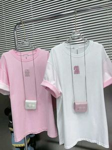 女性用TシャツデザイナーMIUサマー新しいファッショナブルなラインストーンレターシンプルカジュアル用途の汎用性短袖TシャツQ33D