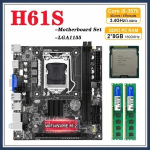 Moderbrädor H61S Motherboard Kit med i5 3570 Processor LGA1155 2*8GB 16GB DDR3 PC RAM -minne ITX Desktop MainBord med NVME M.2