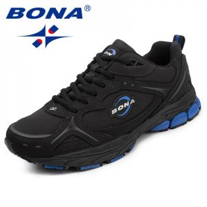 Botas bona novo clássico estilo homem tênis de corrida cace up masculina sapatos de couro homens tênis de corrida ao ar livre confortável frete grátis