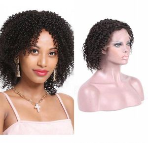 Brasiliansk kinky lockigt mänskligt hår peruk för svarta kvinnor 130 naturlig färg spets front peruk före plockad2112064