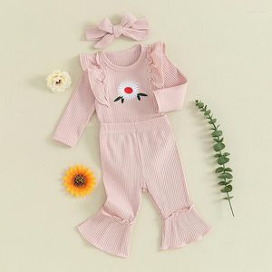 Kleidungsstücke Set Säuglingsbaby Kleidung geripptes Strick -Outfit Langarm Strampler Flare Hosen Set 3pc