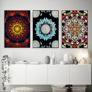 Özet Hindistan Mandala Çiçekler Desen Poster Boho Tuval Resim ve Baskı Duvar Sanatı Oda Ev Dekoru Sanatları İçin Modern Resim