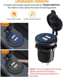 12 В USB выходы водонепроницаемой зарядное устройство USB -порт USB для Car Marine Golf 3.1a 4.2a QC3.0 с синим светодиодным вольтметром