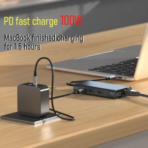 Estações 2023 Novo 8 em 1 Acessórios para laptop MST Hub USB Docking Station 2x HDMI para Apple MacBook Mac Satechi Thunderbolt Dock HD