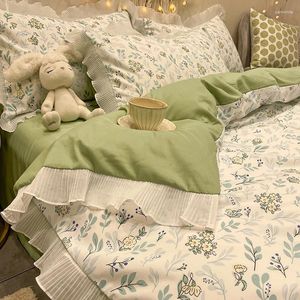 Bettwäsche Sets 2024 Blumenlotus Blatt Spitze Quilt Cover süße INS -Prinzessin -Stil Schlafzimmer/Schlafzimmer Mädchen Kissenbezug 3pcs