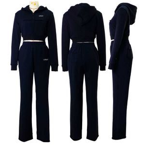 High Quality Custom Two-piece Set for Women Casual Winter Style Full Zip Cropped Hoodie and Straight Leg Pants Size xl