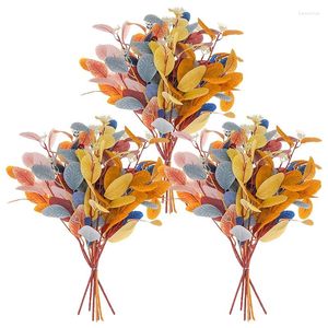 Kwiaty dekoracyjne sztuczne fałszywe rośliny eukaliptus liście gałąź z symulacją owoców liść rośliny do domu dekoracja ślubna w domu