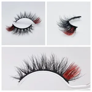 Falsche Wimpern 2 Paar est 15mm 3D Faux Nerz Bunte Wimpern Mischen Sie Farbe rot flauschige weiche Cilias