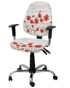 Red Poppy Flower Wood Board Elastic Armchair Computer Chair Cover Stretch Removable Office Chair Slipcover Split Seat Covers