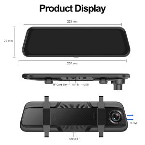 E-ACE 4K CAR DVR 9.66 Câmera de exibição traseira de gravadores de vídeo no espelho dos gravadores de carros com câmeras traseiras Monitor de sensores de estacionamento GPS