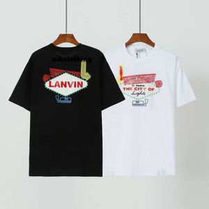 lanvins t shirt Letter Printed Men's and Women's Couple Loose Round Neck Short Sleeve Versatile T-shirt Trendy Brand