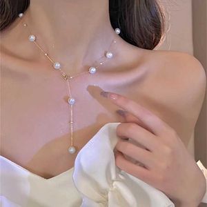 Pendant Necklaces New Fashion Trend Unique Design Elegant Delicate Light Luxury Pearl Tassel Necklace Women Jewelry Wedding Party Premium GiftQ