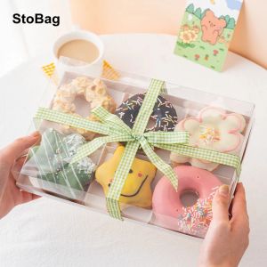 Stobag 5pcs/lote donuts de sobremesa embalagem transparente Box de casamento de aniversário de bebê bolo de mousse de mousse favores de decoração de presente