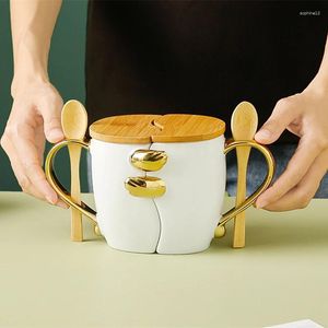 Kubki Creative Coffee Mug Wysokiej wartości dziewcząt w wysokiej wartości biura chłopcy i panie z Lid łyżka para domu ceramiczne filiżanki do picia kubki