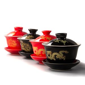 Chinesische Tureen Cup Keramik Teekanne Teekessel Drache/Pfingstrose Chinesische Kung Fu Tee Sets Bestes Hochzeitsgeschenk für Freunde D007