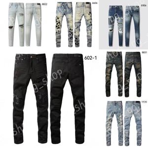 Mäns jeans designer jeans am jeans 602-1 högkvalitativt mode lapptäcke rippade leggings 28-40