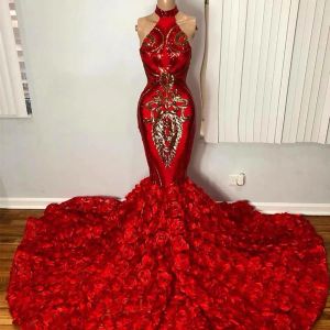 Błyszczące cekinowe sukienki wieczorowe wysokie kołnierz koronkowe kwiaty 3D syrena na konkurs suknie konkursowe