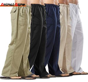 Summer Linen Wide Men Pants Koreańskie spodnie Owworystyczne pościel samce sprężyste spodnie jogi swobodne mężczyźni odzież dres dresowy 220628785950