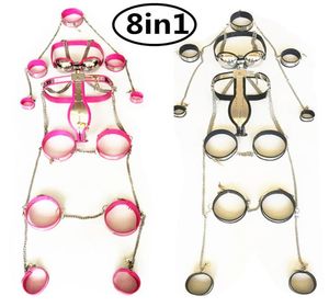 5/8in1 Stainless Steel Devices Belt +Collar+Bra+Handcuff+Arm Ring+Thigh Rings with Chain Sexy Bondage Kit G7-4-437784496