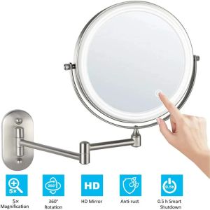 Espelho de banheiro de preenchimento de preenchimento de 8 polegadas montado na parede com controle de temperatura de cor LED 3x/5x/7x/10x ampliada